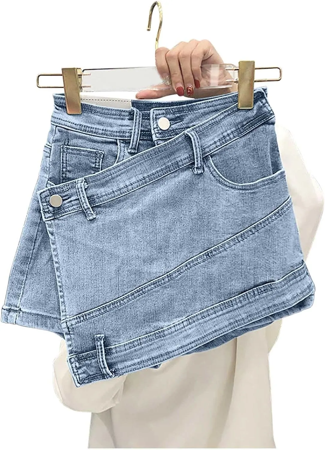 Fashion Denim Skirt for Women Irregular High Waisted Jean Skirt Teen Girls Slim Fit Y2K Cute Streetwear Mini Skirts