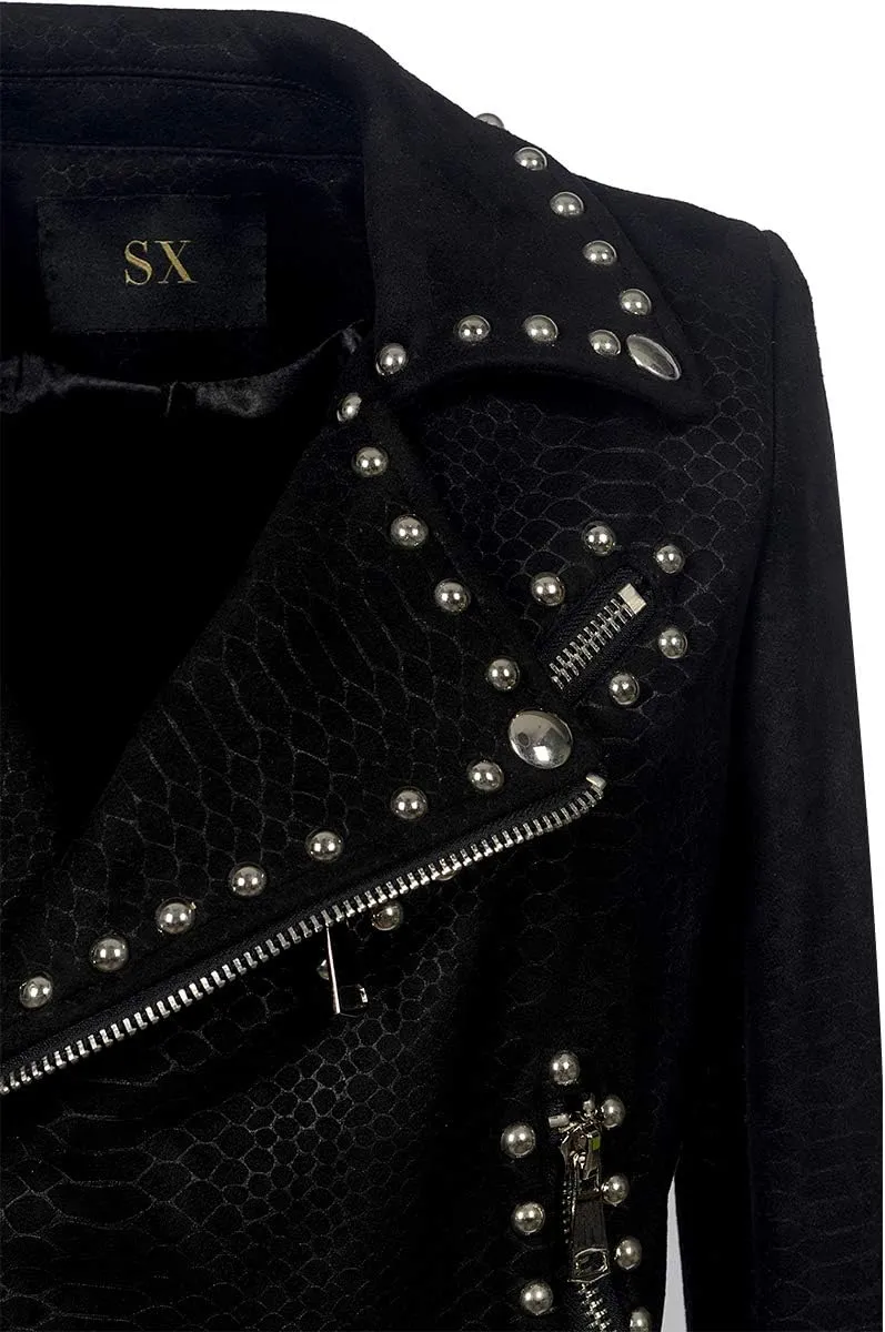 Fashion SX Womens Gothic Faux Suede Leather Jacket Long Sleeve Zipper Short Moto Biker Coat