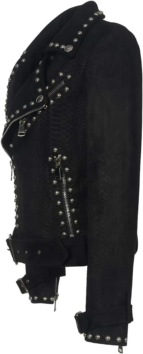 Fashion SX Womens Gothic Faux Suede Leather Jacket Long Sleeve Zipper Short Moto Biker Coat