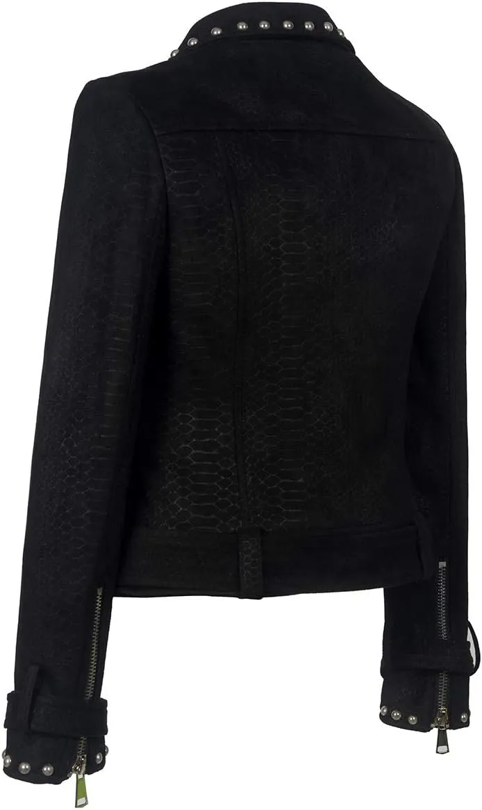 Fashion SX Womens Gothic Faux Suede Leather Jacket Long Sleeve Zipper Short Moto Biker Coat