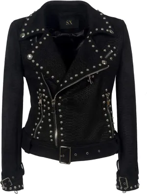 Fashion SX Womens Gothic Faux Suede Leather Jacket Long Sleeve Zipper Short Moto Biker Coat