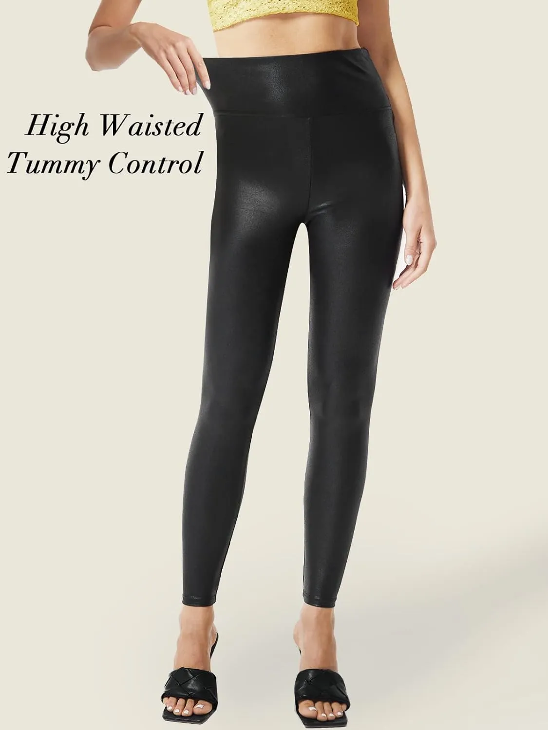 Faux Leather Leggings for Women Stretch High Waisted Leather Pants Tummy Control
