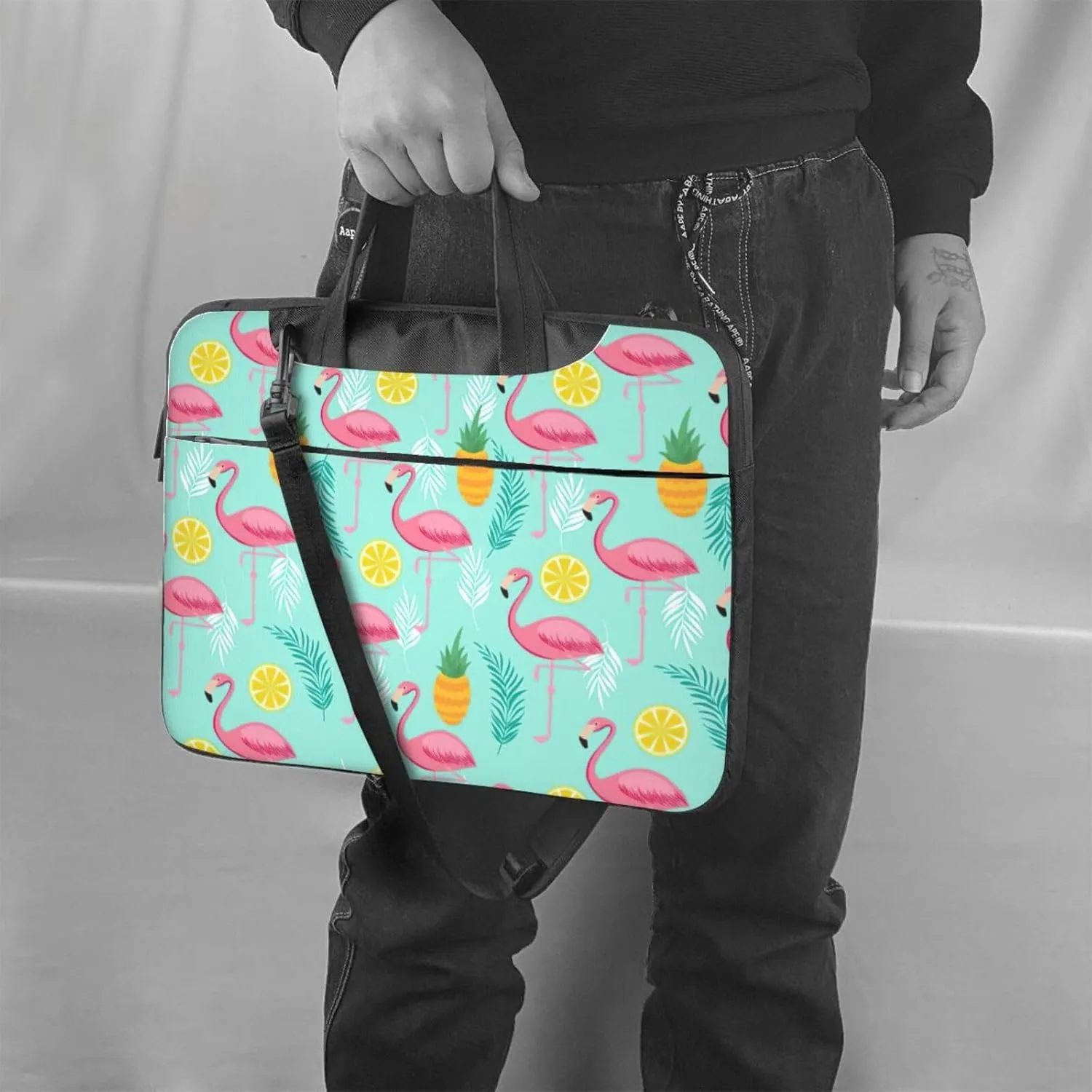 Flamingo Print Work Casual Office Laptop Shoulder Messenger Bag 13 inch 14 inch 15.6 inch