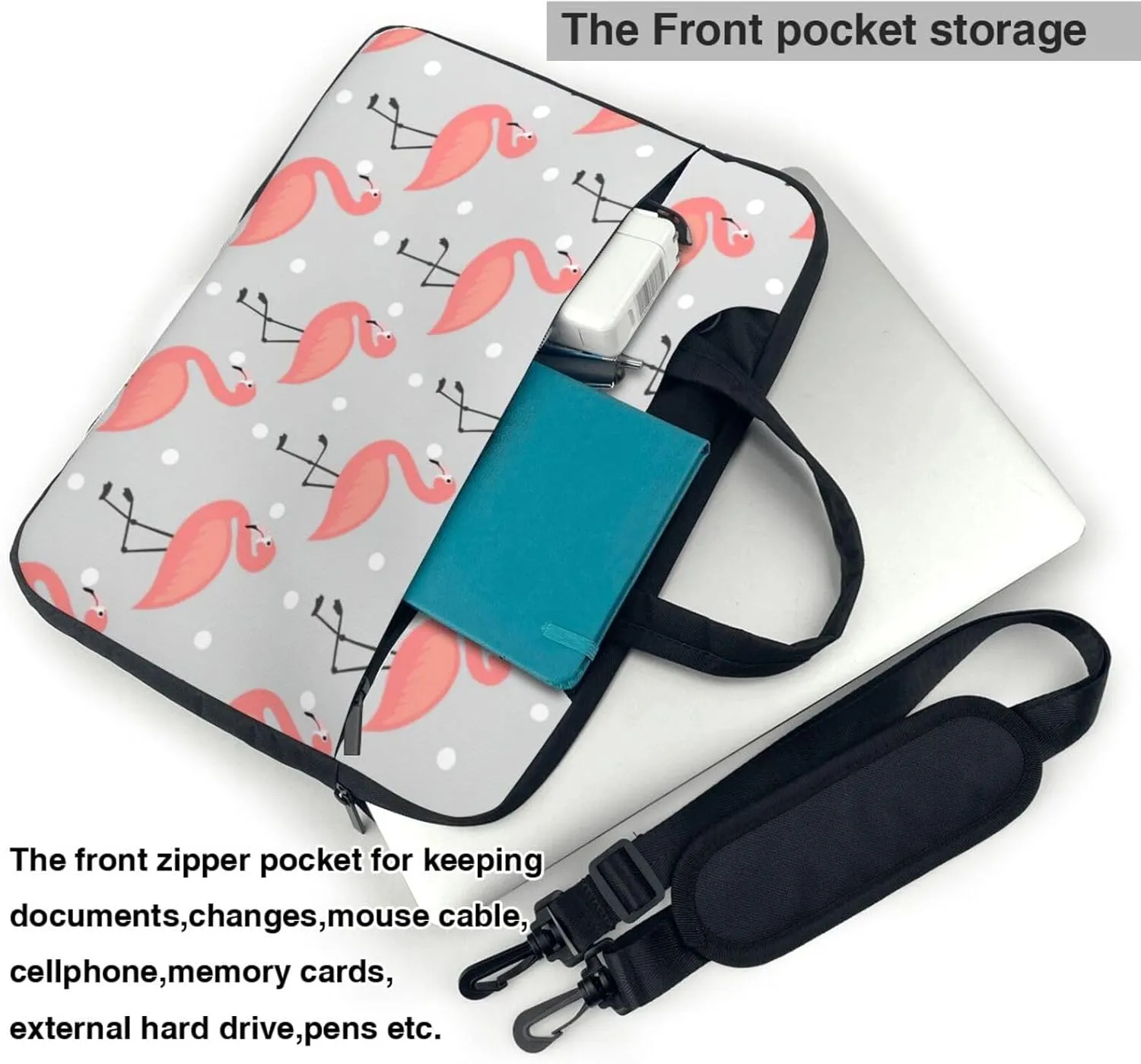 Flamingo Print Work Casual Office Laptop Shoulder Messenger Bag 13 inch 14 inch 15.6 inch