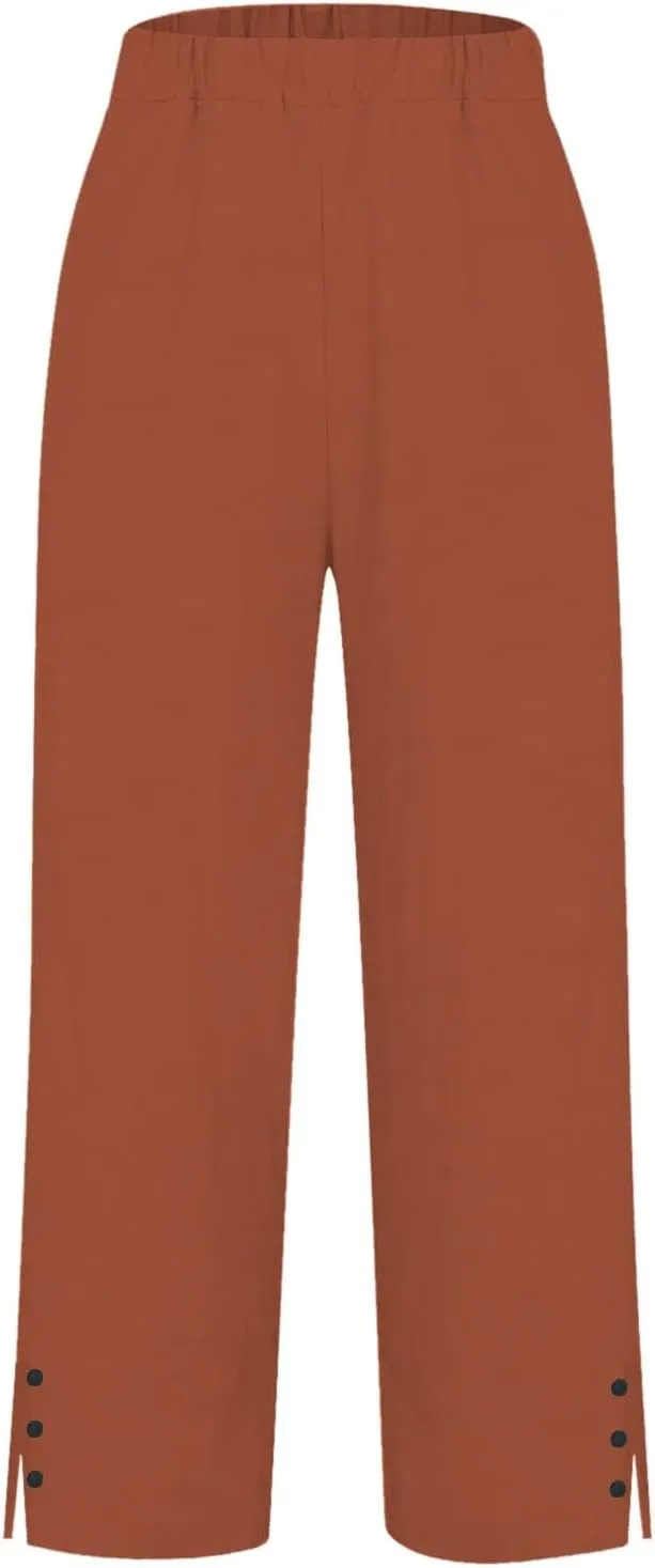 Fleece Lined Leggings Women Elastic Pants Long Drawstring Linen Women Waist Cotton Casual Trousers with Side Pockets