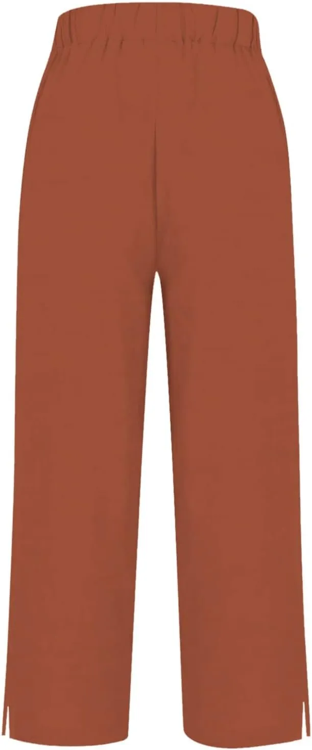 Fleece Lined Leggings Women Elastic Pants Long Drawstring Linen Women Waist Cotton Casual Trousers with Side Pockets