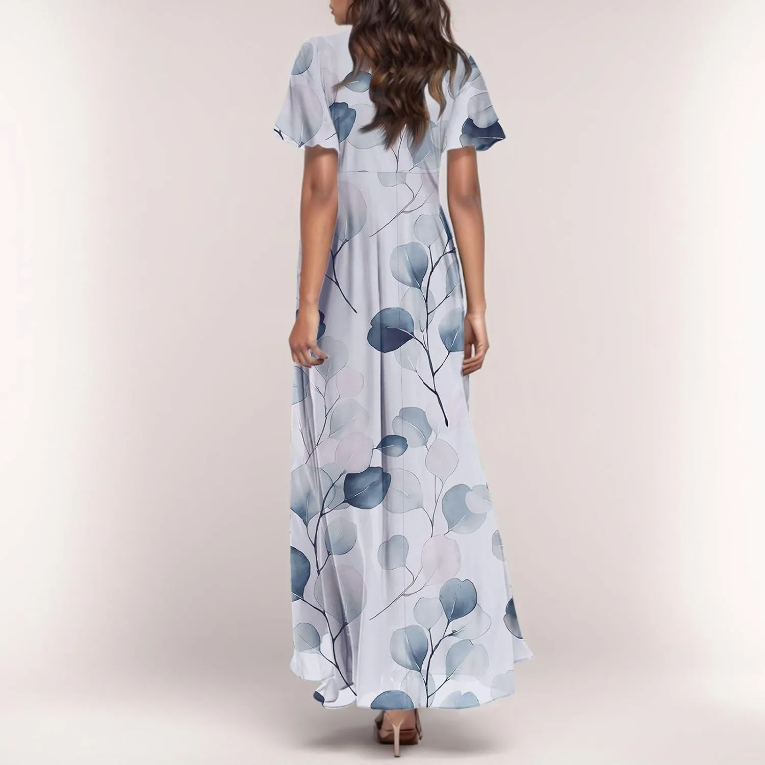 FlekmanArt Maxi Dresses for Women 2025 Swing Flowy Ruffle Hem Swing Dresses Chiffon Comfy Summer Maxi Dress