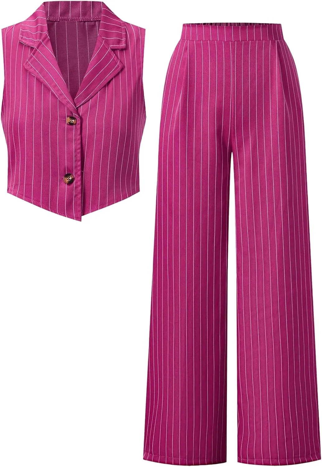 Floerns Girl's 2 Piece Outfits Elegant Striped Sleeveless Suit Vest & Long Elastic Casual Pants Set