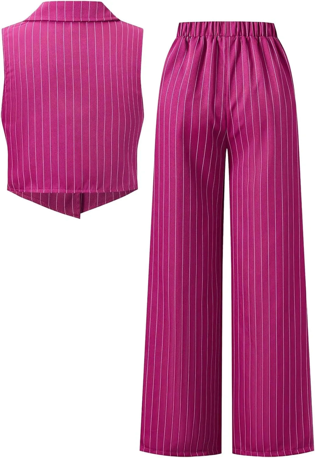Floerns Girl's 2 Piece Outfits Elegant Striped Sleeveless Suit Vest & Long Elastic Casual Pants Set