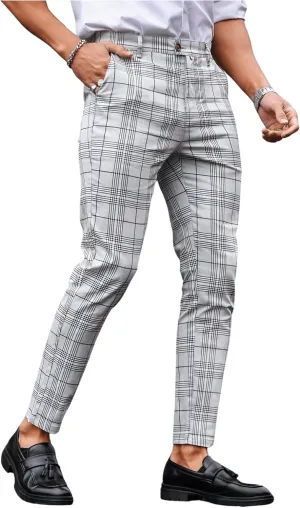 Floerns Men's Plaid Dress Pants Flat Front Casual Business Suit Trousers