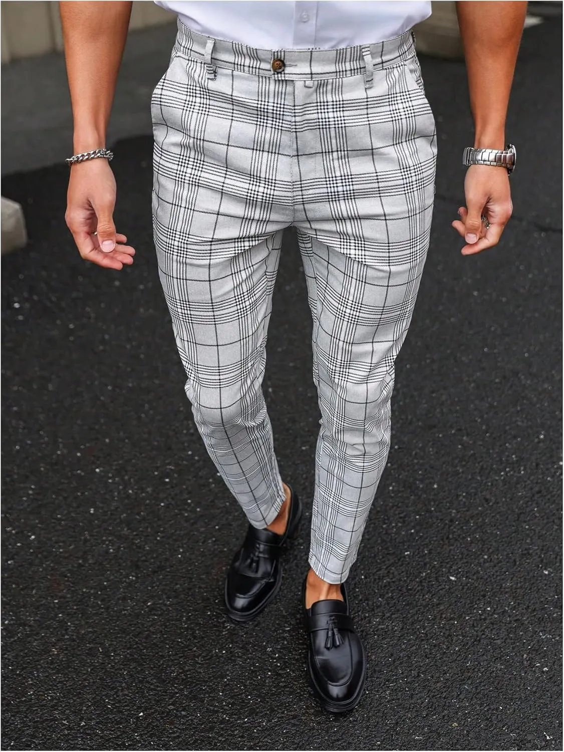 Floerns Men's Plaid Dress Pants Flat Front Casual Business Suit Trousers