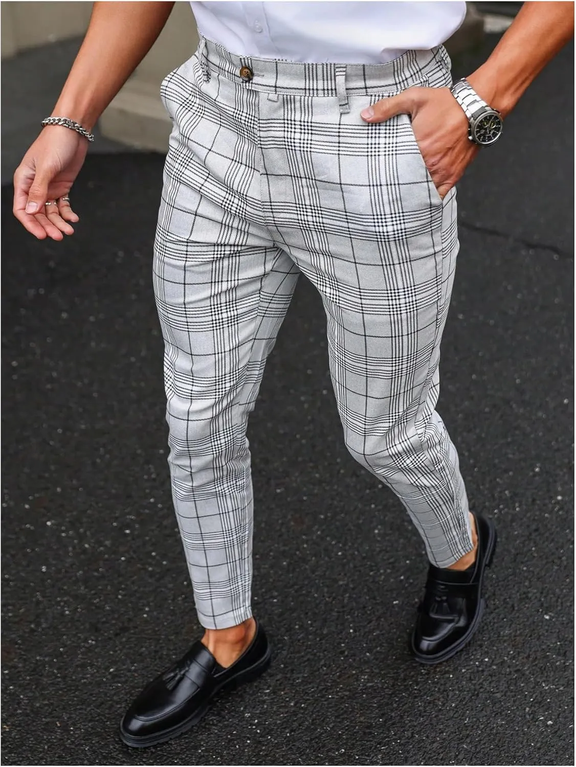 Floerns Men's Plaid Dress Pants Flat Front Casual Business Suit Trousers