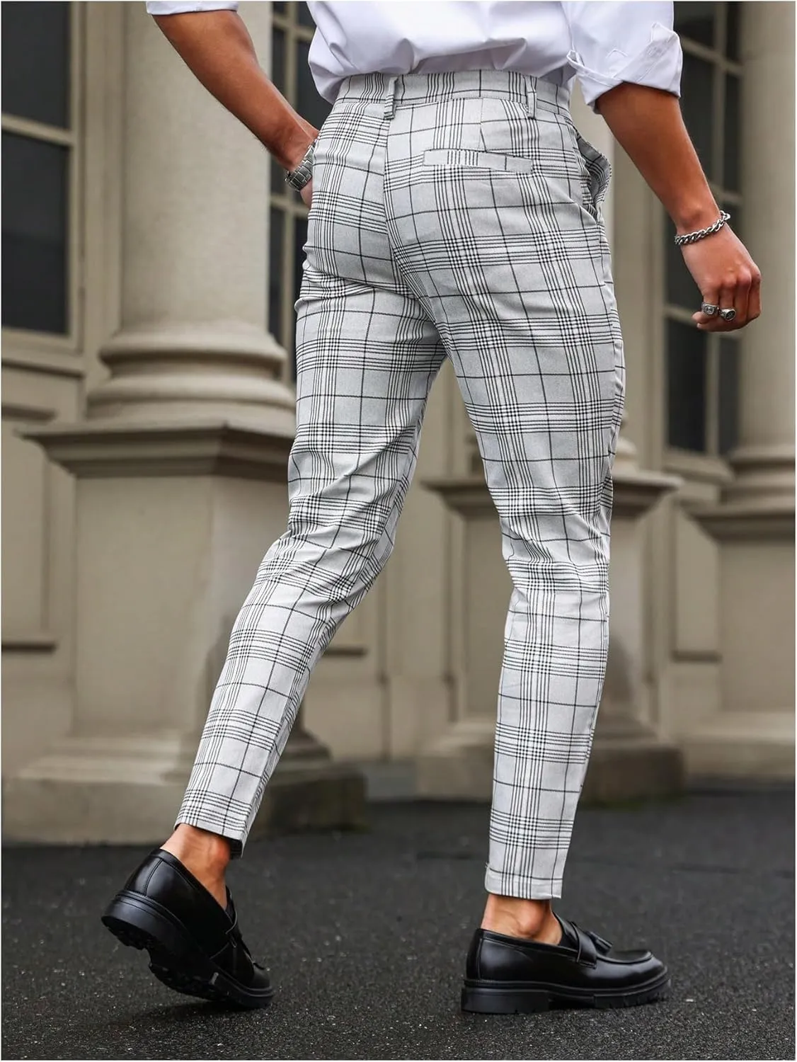Floerns Men's Plaid Dress Pants Flat Front Casual Business Suit Trousers
