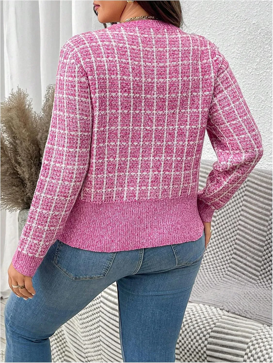 Floerns Women's Plus Size Tweed Long Sleeve Button Front Work Casual Cardigan Sweater