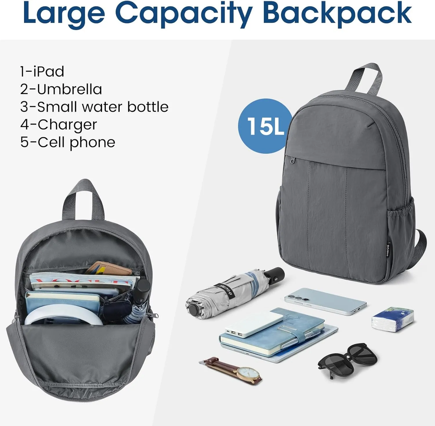 G4Free Mini Backpack for Women Water-resistant Hiking Backpack with Adjustable Shoulder Straps for Travel Shop Work Casual(GREY)