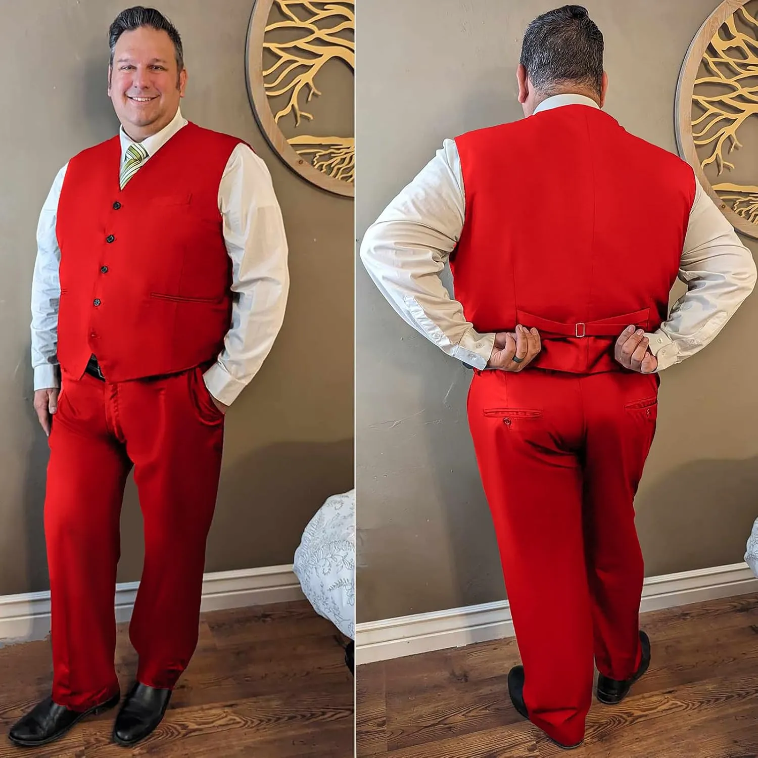GATMSTZ Men's Formal Big Tall 3 Pieces Suit 2 Buttons Wedding Jacket Vest Pants