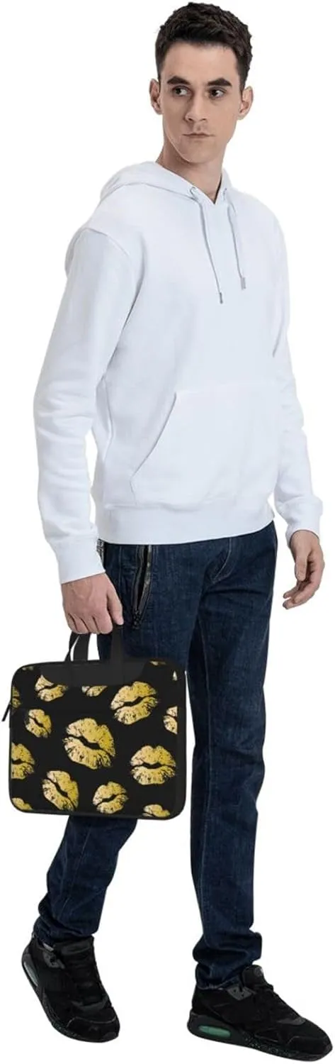 Gold Lips Print Work Casual Office Laptop Shoulder Messenger Bag 13 inch 14 inch 15.6 inch