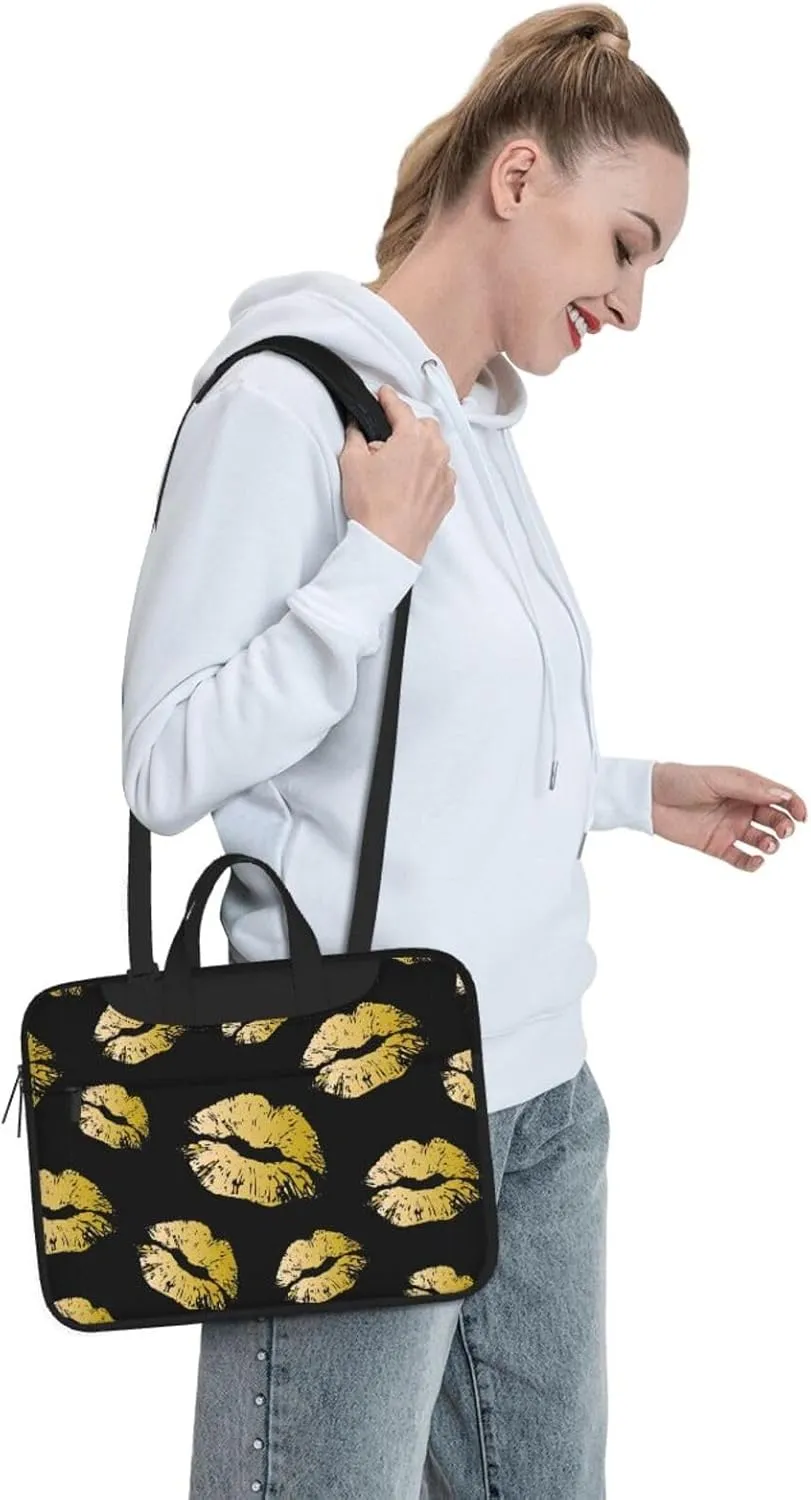 Gold Lips Print Work Casual Office Laptop Shoulder Messenger Bag 13 inch 14 inch 15.6 inch