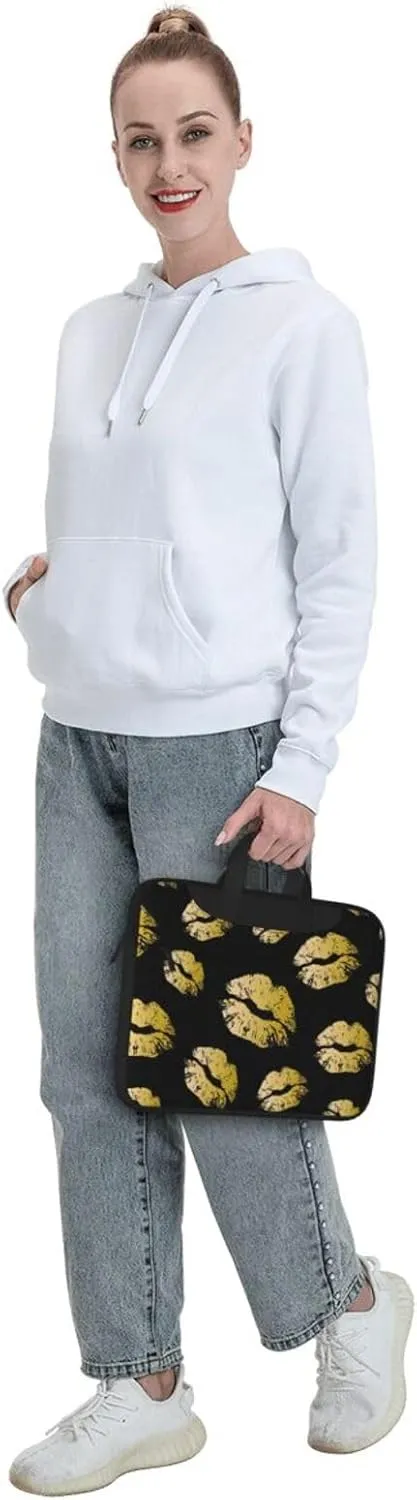 Gold Lips Print Work Casual Office Laptop Shoulder Messenger Bag 13 inch 14 inch 15.6 inch