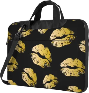 Gold Lips Print Work Casual Office Laptop Shoulder Messenger Bag 13 inch 14 inch 15.6 inch