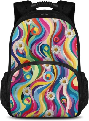 Gomyblomy Large Lunch Backpack for Women, Daisy Print 17 inch Travel Laptop Backpack with Cooler Compartment, Insulated Lunch Backpack for Work Casual Daypack