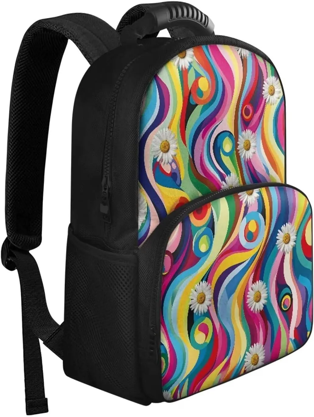 Gomyblomy Large Lunch Backpack for Women, Daisy Print 17 inch Travel Laptop Backpack with Cooler Compartment, Insulated Lunch Backpack for Work Casual Daypack