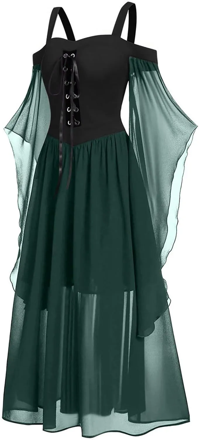 Gothic Clothes for Women Sexy Cold Shoulder Dresses Flowy Midi Dress Goth Corset Dresses Plus Size Steampunk Costumes
