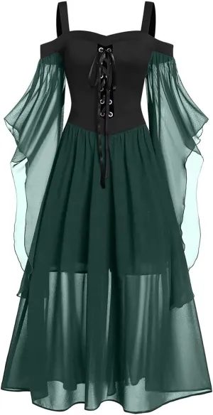 Gothic Clothes for Women Sexy Cold Shoulder Dresses Flowy Midi Dress Goth Corset Dresses Plus Size Steampunk Costumes