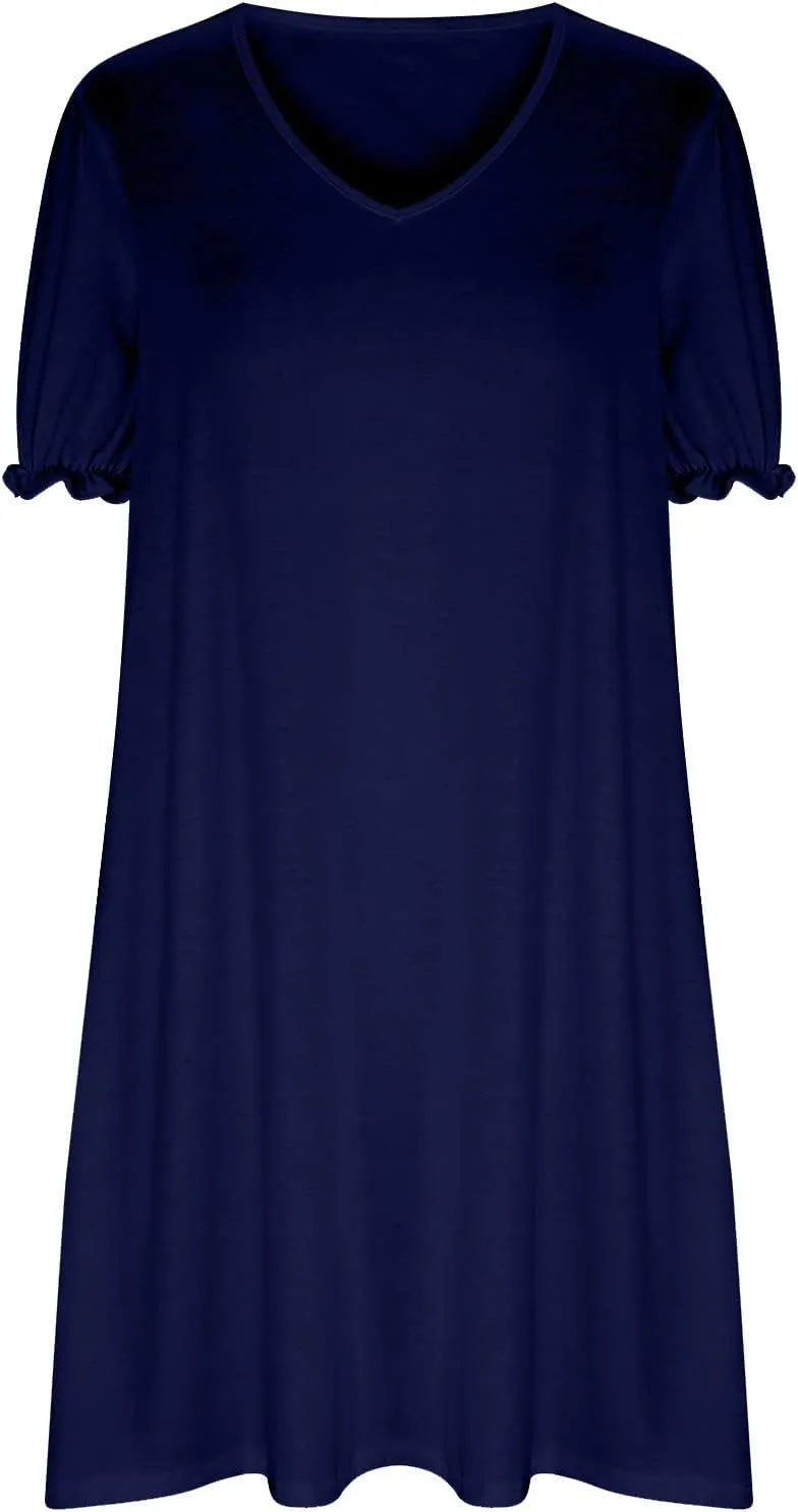 HGps8w Women's 2025 Casual Summer Dresses Cute Ruffle Hem V Neck Short Sleeve Solid Color A-Line Beach Sundress with Pockets