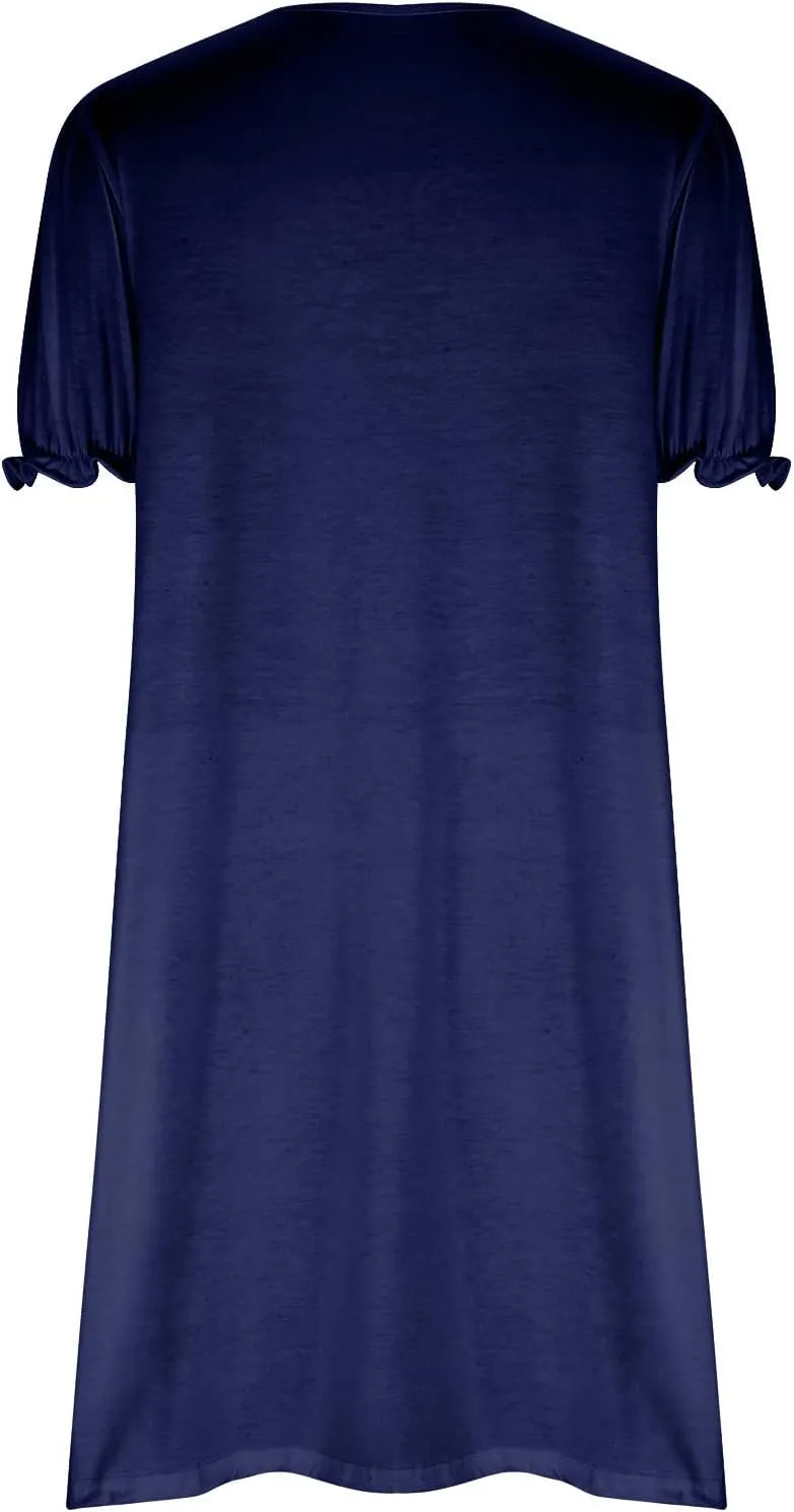HGps8w Women's 2025 Casual Summer Dresses Cute Ruffle Hem V Neck Short Sleeve Solid Color A-Line Beach Sundress with Pockets
