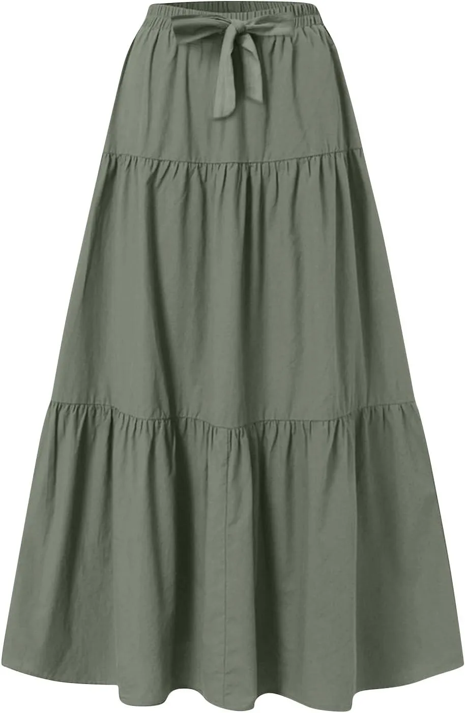 HGps8w Women's Boho Linen Flowy Maxi Skirt, Trendy Casual 2025 Summer Tiered A Line Elastic Waist Pleated Long Beach Skirts