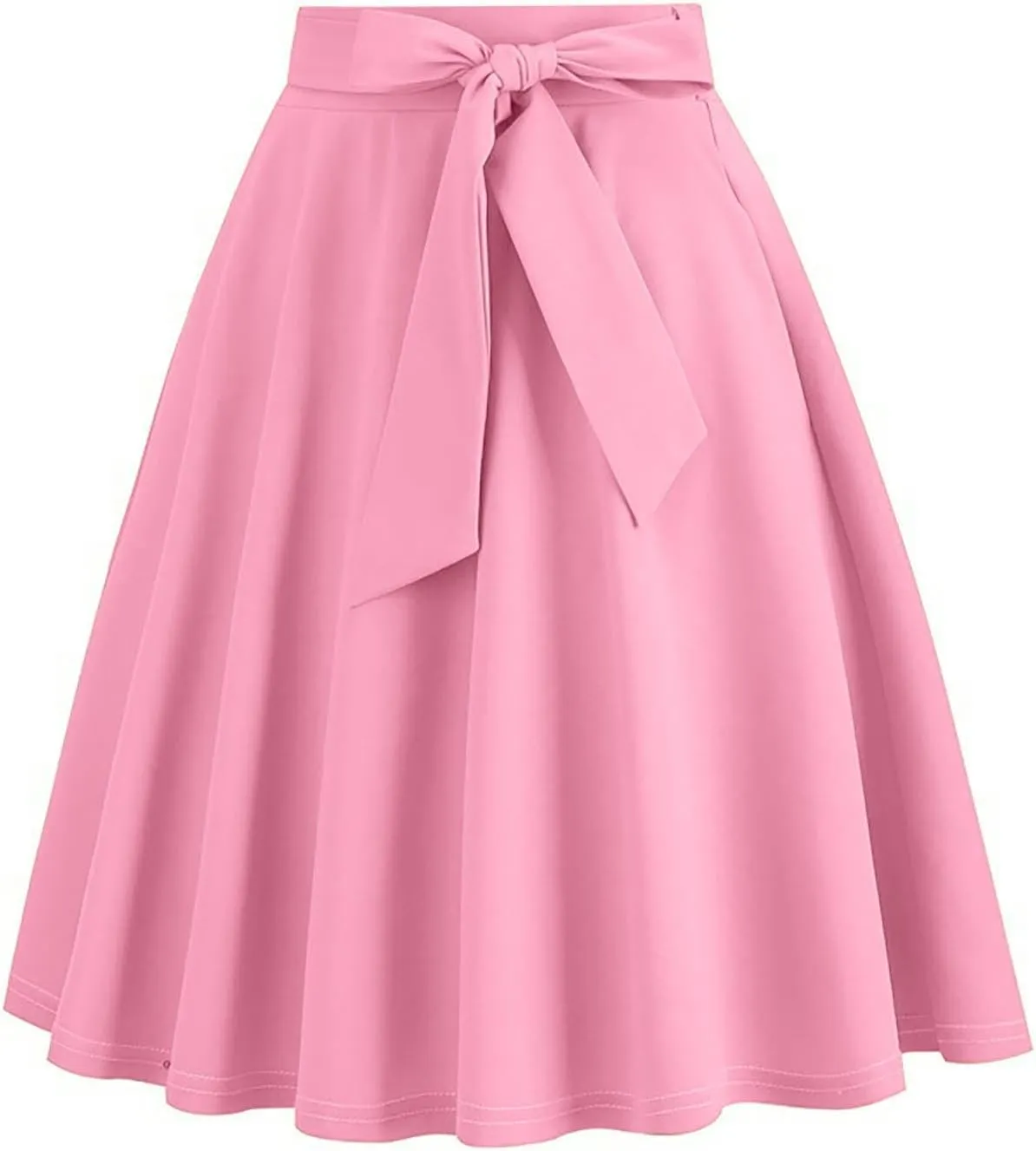 HGps8w Womens Vintage High Waisted A-Line Cocktail Skirt Elegant Belted Waist Flared Midi Skirt for Tea Party