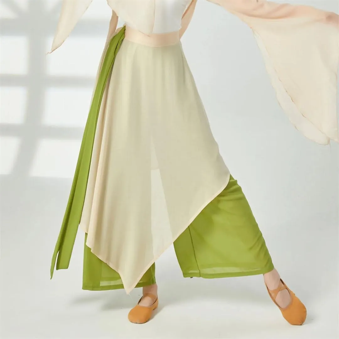 Hgvcfcv Women Dance Chiffon Culottes Wide Leg Harem Skort Pant Flowy Classical Dance Folk Yangko Dancer Practice Wear