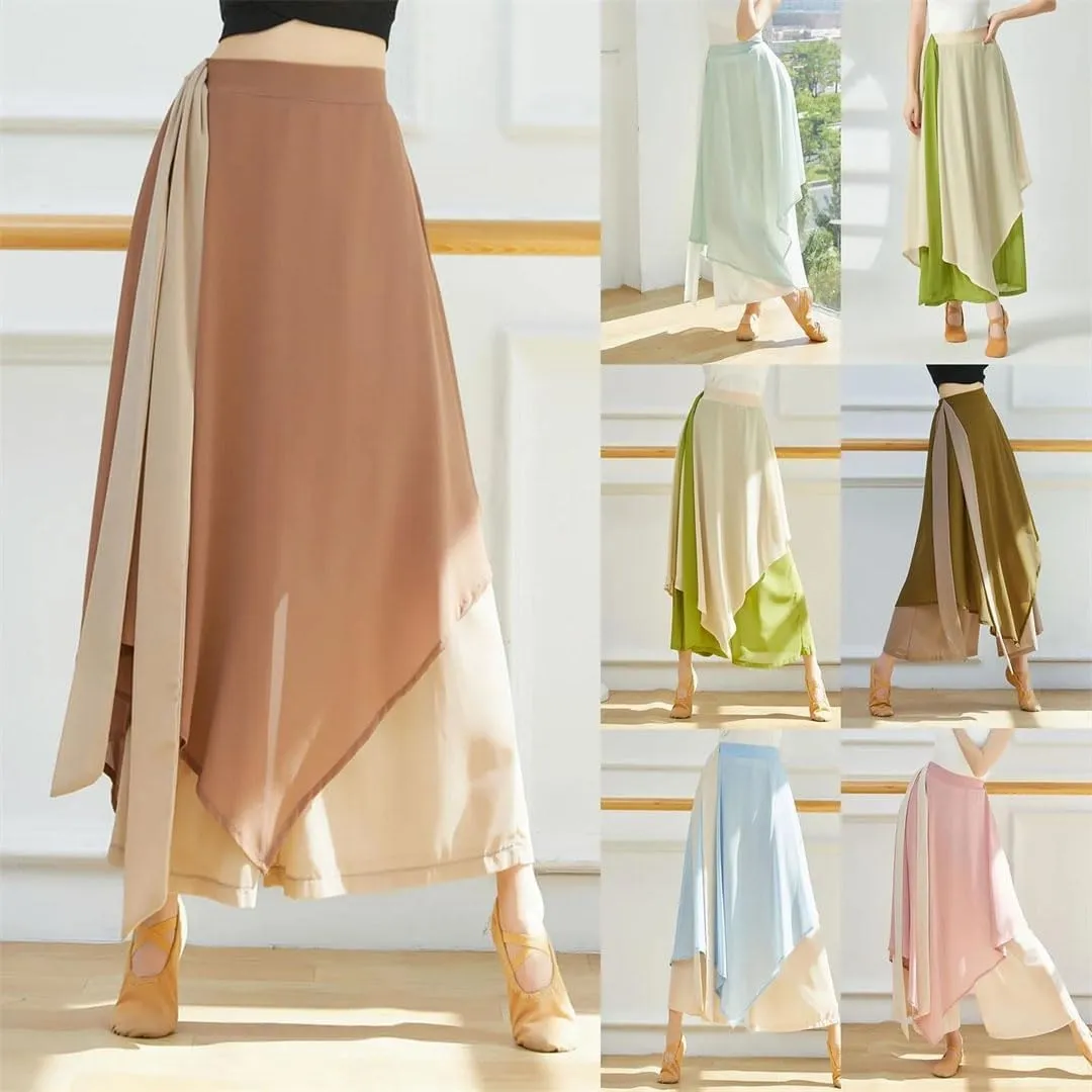 Hgvcfcv Women Dance Chiffon Culottes Wide Leg Harem Skort Pant Flowy Classical Dance Folk Yangko Dancer Practice Wear