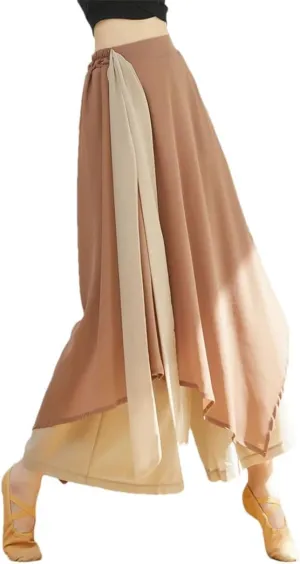 Hgvcfcv Women Dance Chiffon Culottes Wide Leg Harem Skort Pant Flowy Classical Dance Folk Yangko Dancer Practice Wear
