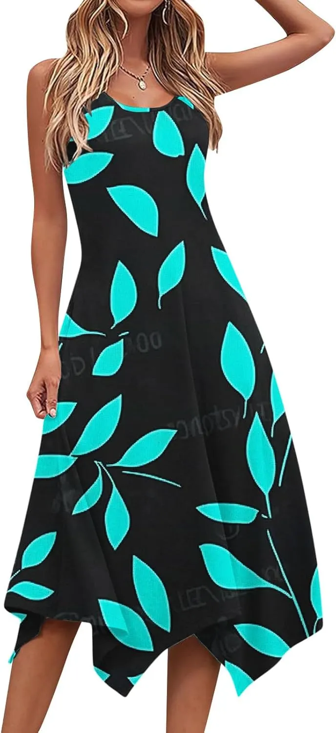 hlysgo Floral Dress for Women 2025 Casual Loose Sleeveless Crew Neck Midi Dresses Summer Boho Beach Sundress for Teen Girls