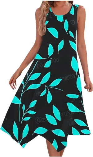 hlysgo Floral Dress for Women 2025 Casual Loose Sleeveless Crew Neck Midi Dresses Summer Boho Beach Sundress for Teen Girls