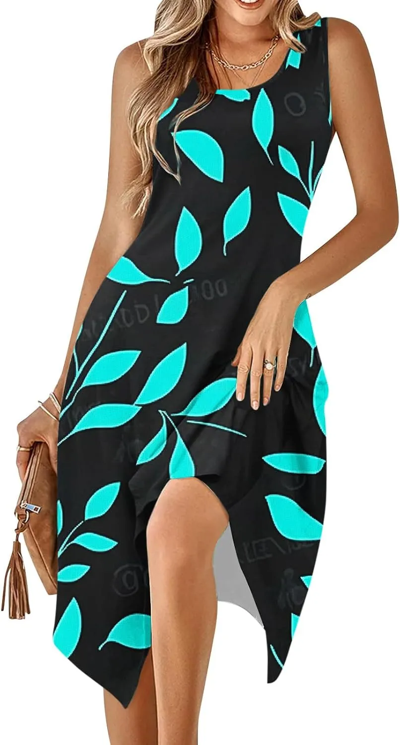 hlysgo Floral Dress for Women 2025 Casual Loose Sleeveless Crew Neck Midi Dresses Summer Boho Beach Sundress for Teen Girls