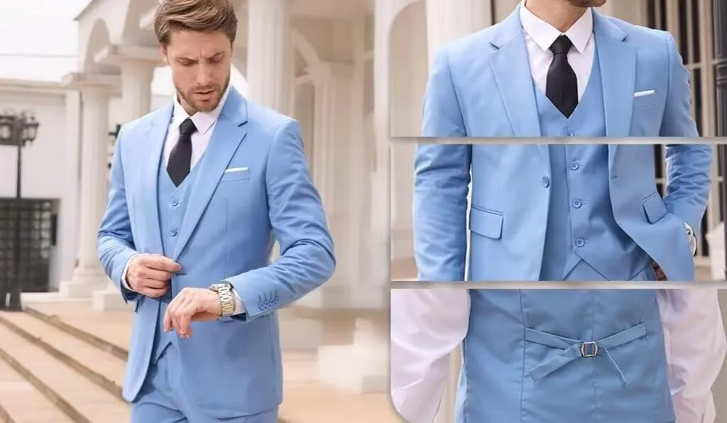 HUUTOE Men's 3 Piece Suits Slim Fit Wedding Suits for Men Prom Dress Suit Summer Blazer Jacket Vest Pants Tuxedo Set Men