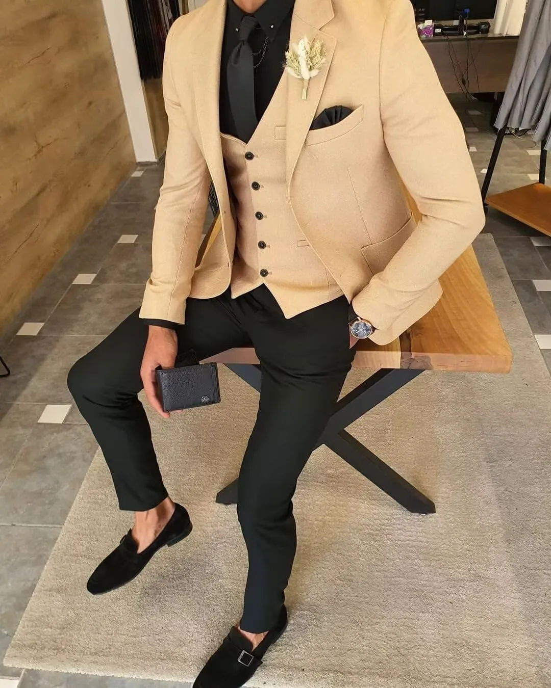 HUUTOE Men's 3 Piece Suits Slim Fit Wedding Suits for Men Prom Dress Suit Summer Blazer Jacket Vest Pants Tuxedo Set Men