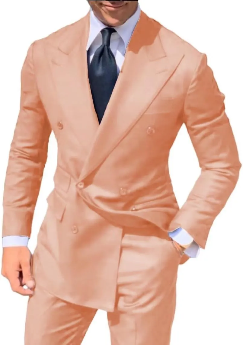 HZUOU Double Breasted Men's Suit Wide Peak Lapel Wedding Grooms Tuxedos 2 Pieces Business Men Suits HZH25