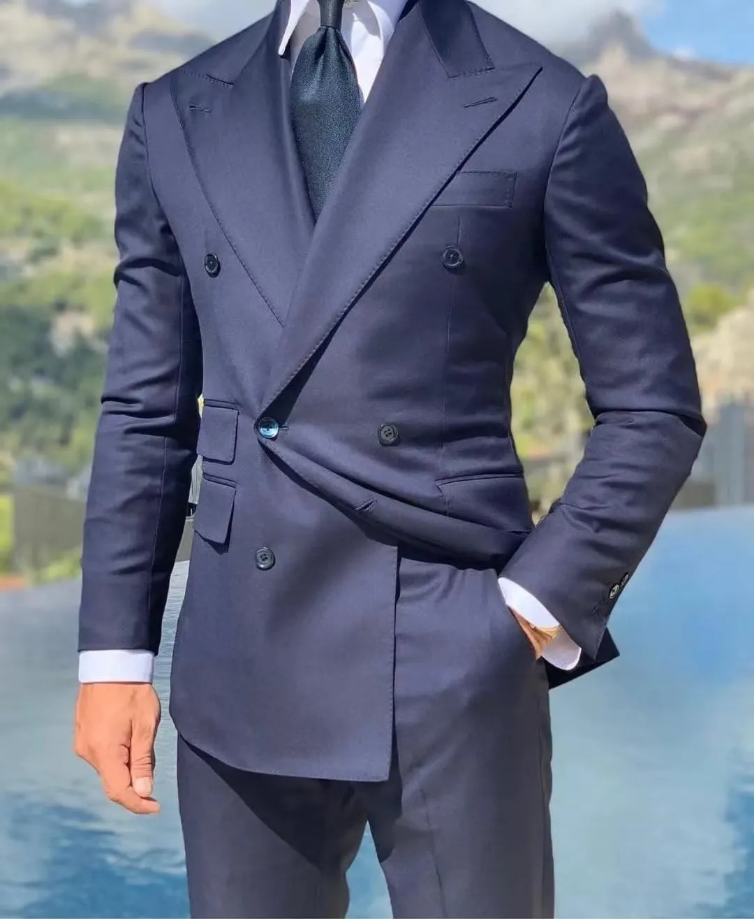 HZUOU Double Breasted Men's Suit Wide Peak Lapel Wedding Grooms Tuxedos 2 Pieces Business Men Suits HZH25