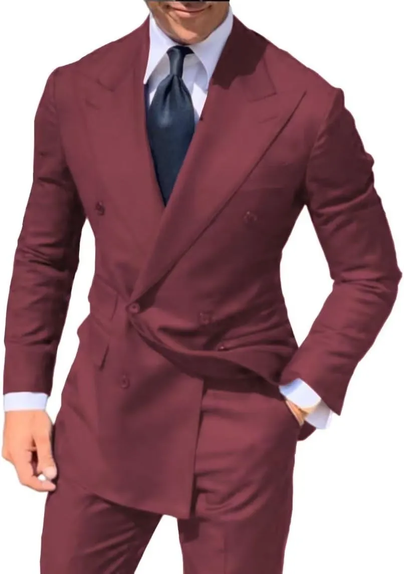 HZUOU Double Breasted Men's Suit Wide Peak Lapel Wedding Grooms Tuxedos 2 Pieces Business Men Suits HZH25