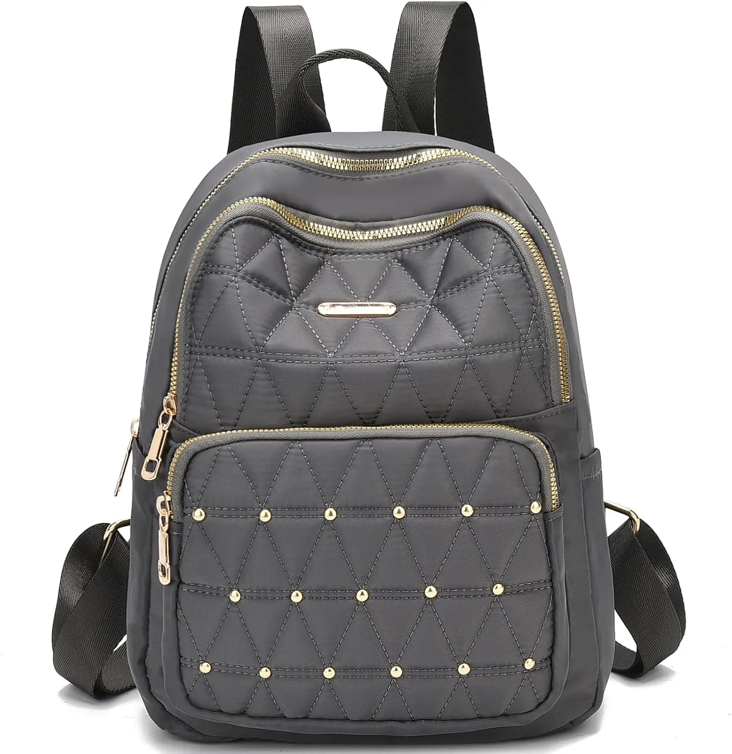 I IHAYNER Mini Backpack for Women Nylon Travel Purse Shoulder Bag for College Work Casual Lightweight Daypack With Rivets for Ladies Grey