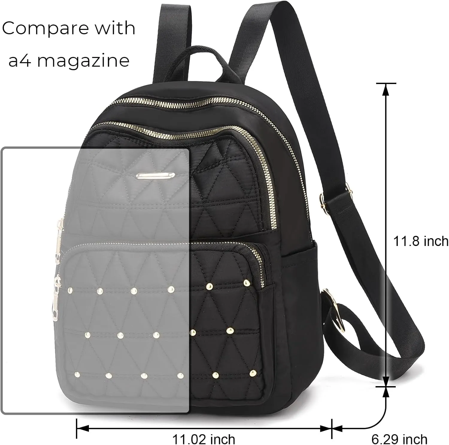 I IHAYNER Mini Backpack for Women Nylon Travel Purse Shoulder Bag for College Work Casual Lightweight Daypack With Rivets for Ladies Grey