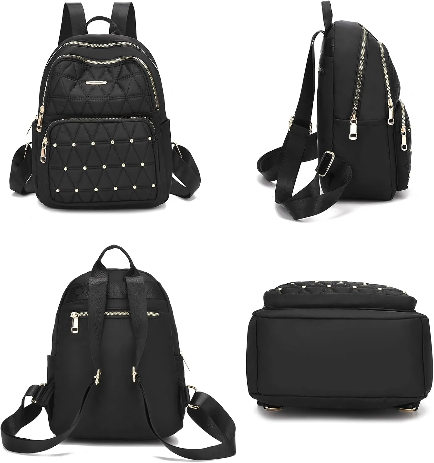 I IHAYNER Mini Backpack for Women Nylon Travel Purse Shoulder Bag for College Work Casual Lightweight Daypack With Rivets for Ladies Grey