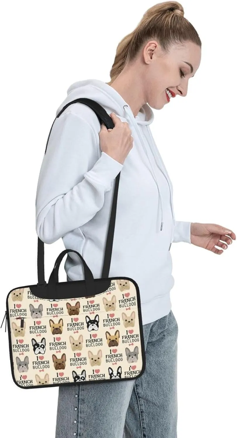 I Love French Bulldog Print Work Casual Office Laptop Shoulder Messenger Bag 13 inch 14 inch 15.6 inch