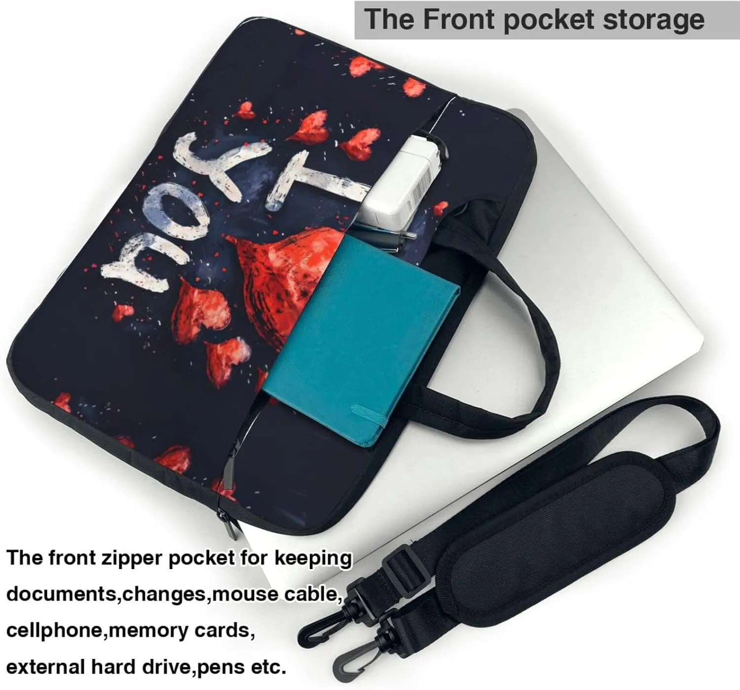 I Love You Words with Hearts Print Work Casual Office Laptop Shoulder Messenger Bag 13 inch 14 inch 15.6 inch