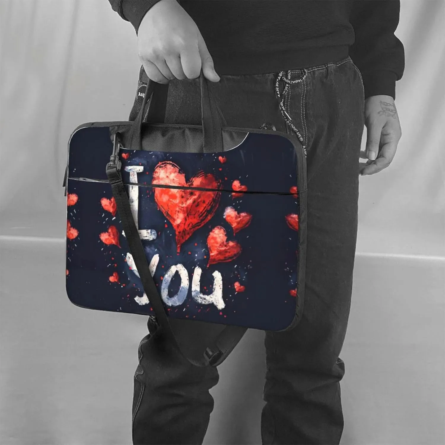 I Love You Words with Hearts Print Work Casual Office Laptop Shoulder Messenger Bag 13 inch 14 inch 15.6 inch