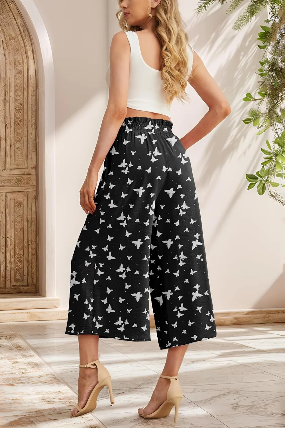 IWOLLENCE Women Flowy Loose Wide Leg Pant Summer Beach Casual Trousers high Waist Adjustable Knot Business Work Casual Pants